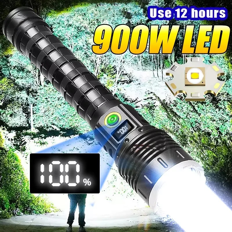 

Upgrade 900W High Power LED Flashlights Rechargeable Flashlight 4000M Ultra Powerful Tactical Torch Outdoor Camping Hand Lantern