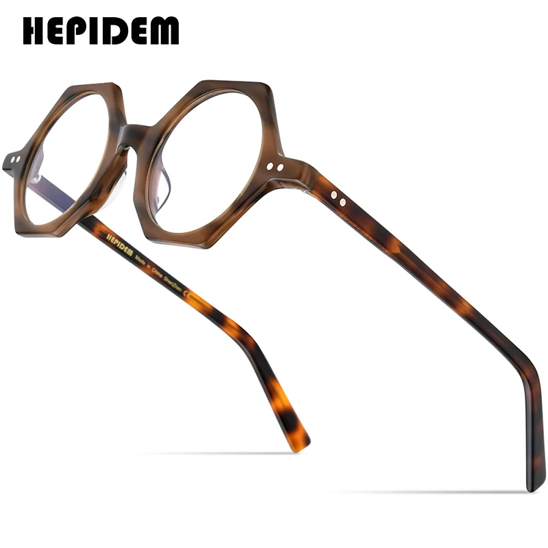 

HEPIDEM Acetate Glasses Frame Women 2021 New Retro Vintage Polygon Eyeglasses Men Optical Spectacles Eyewear 9209