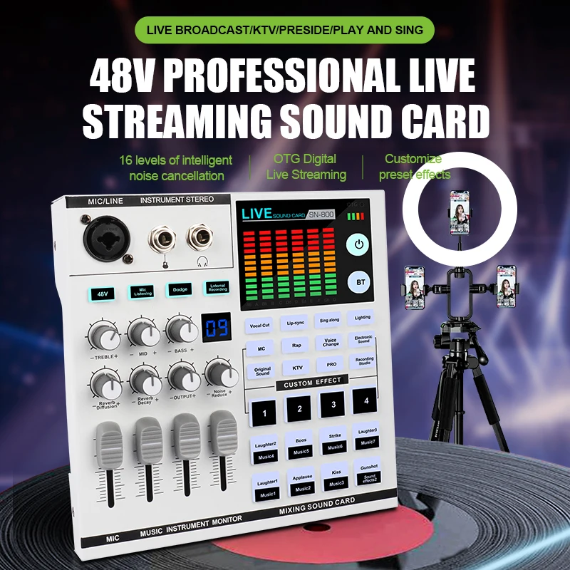 GOOERMI SN800 USB Audio Interface Sound Card with Bluetooth 48V Phantom Power Podcast Mixer for PC Studio Recording Live - view 6
