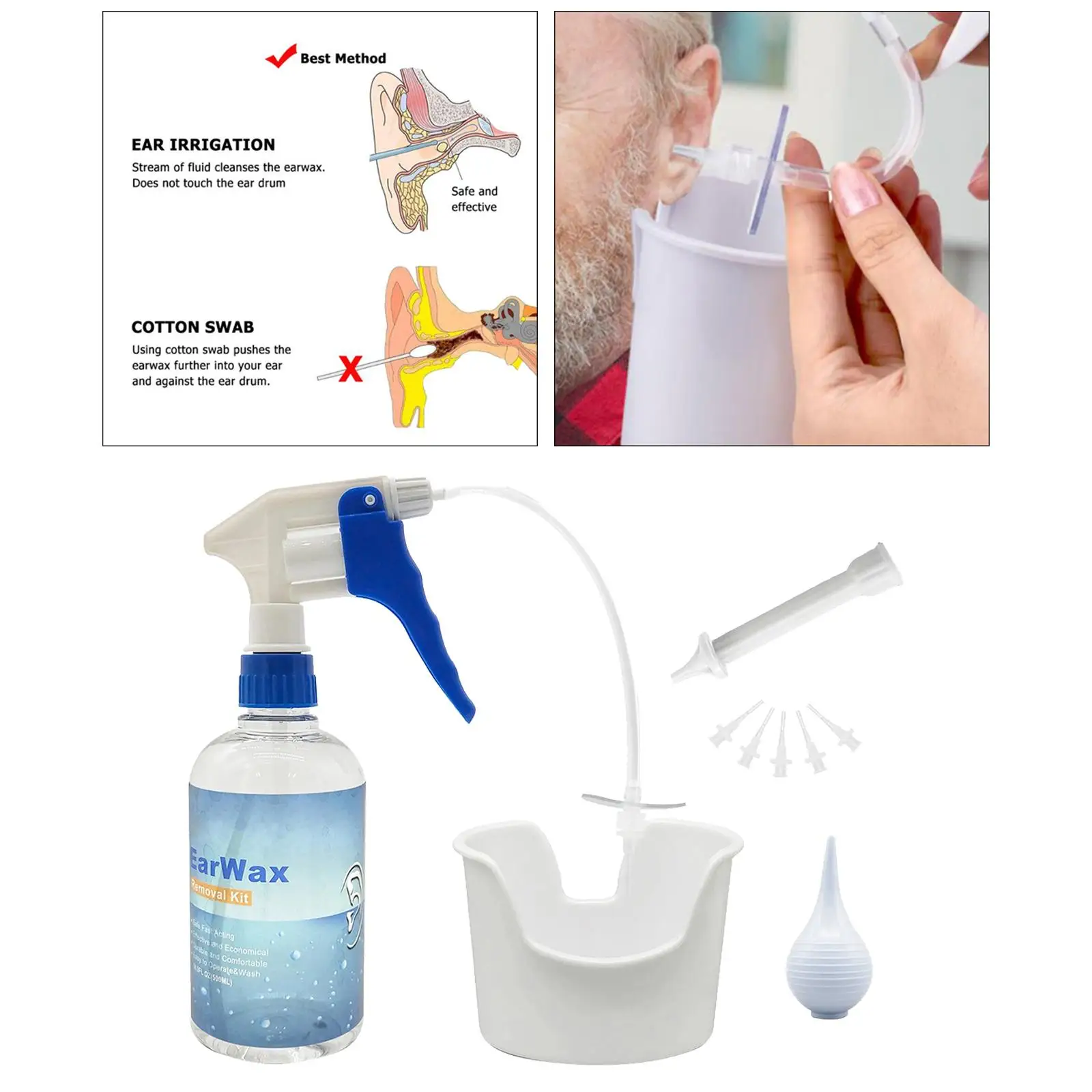 

Earwax Removal Kit Ear Wax Washer Cleaner Tool With Squeeze Bulb Syringe Ear Wash Basin Irrigation Ear Pick Cleaning Set
