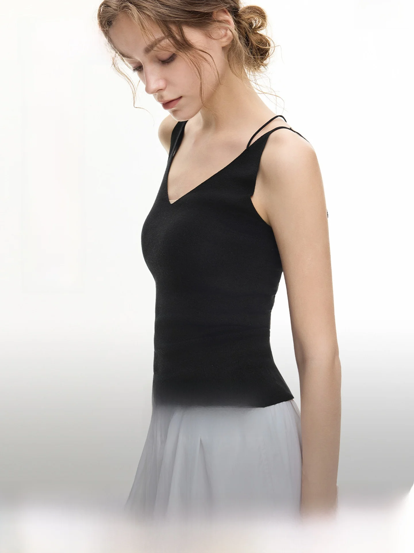 ELLE Women's Double Strap Vest Top Summer 2026 New Cool Sensation Outerwear Design Unique Base Layer Shirt V-Neck Breathable