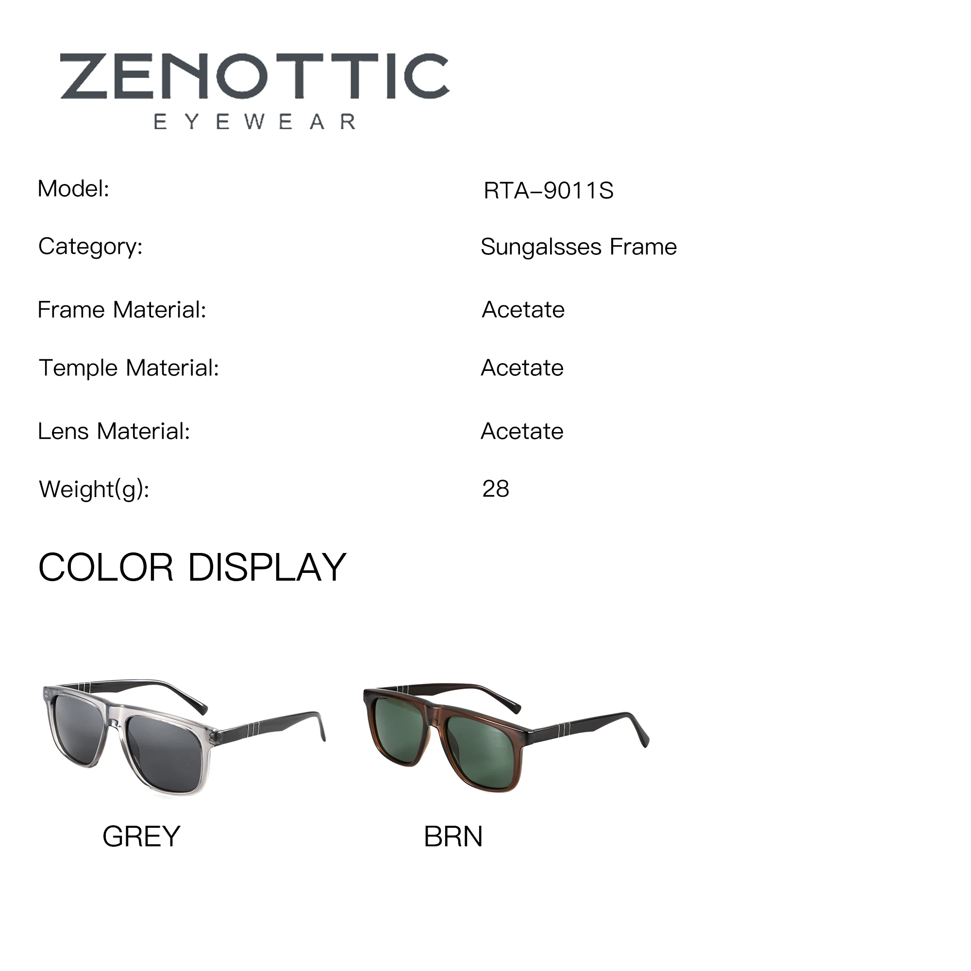 ZENOTTIC M Size Acetate Square Polarized Myopia Prescription Sunglasses UV400 Correction Optical Men's Sun Glasses