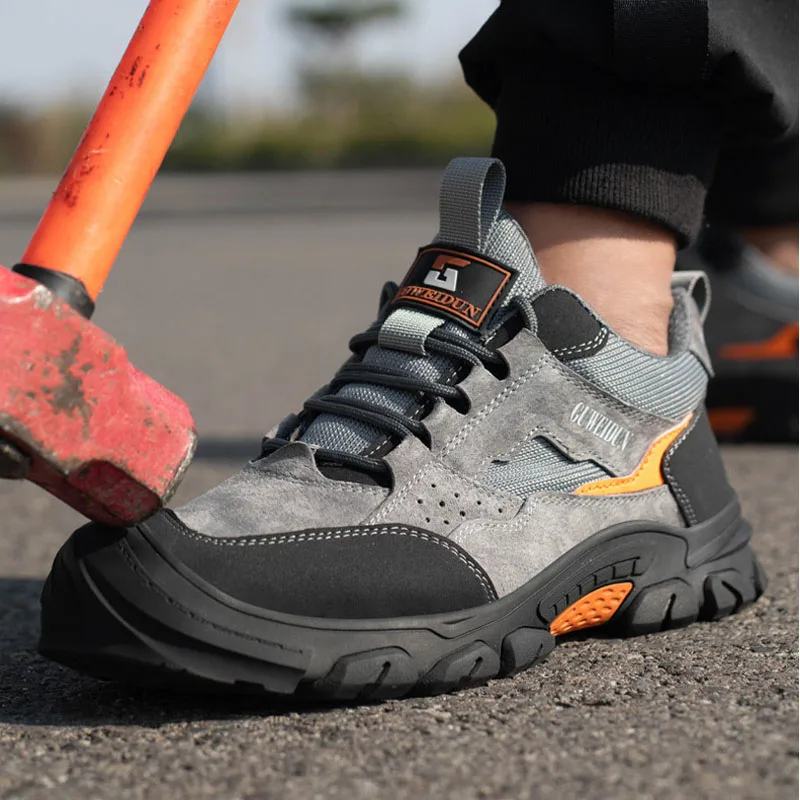 Men's Steel Toe Work Safety Shoes Lightweight Breathable Anti-smashing Work Shoes Male Boots Slip on Casual Sneaker Men Shoes 46