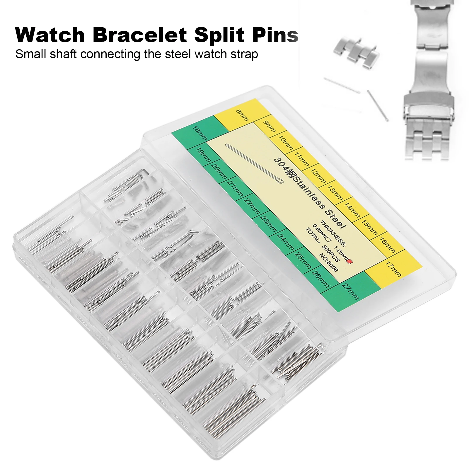 1mm Wristwatch Strap Bracelet Split Pins Stainless Steel Watch Parts Assortment 8‑27mm