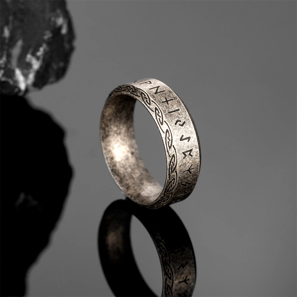 Antique Silver-Plated Vikings Runes Odin Rings Stainless Steel Nordic Slavic Amulet Men Women Vintage Ring Scandinavian Jewelry