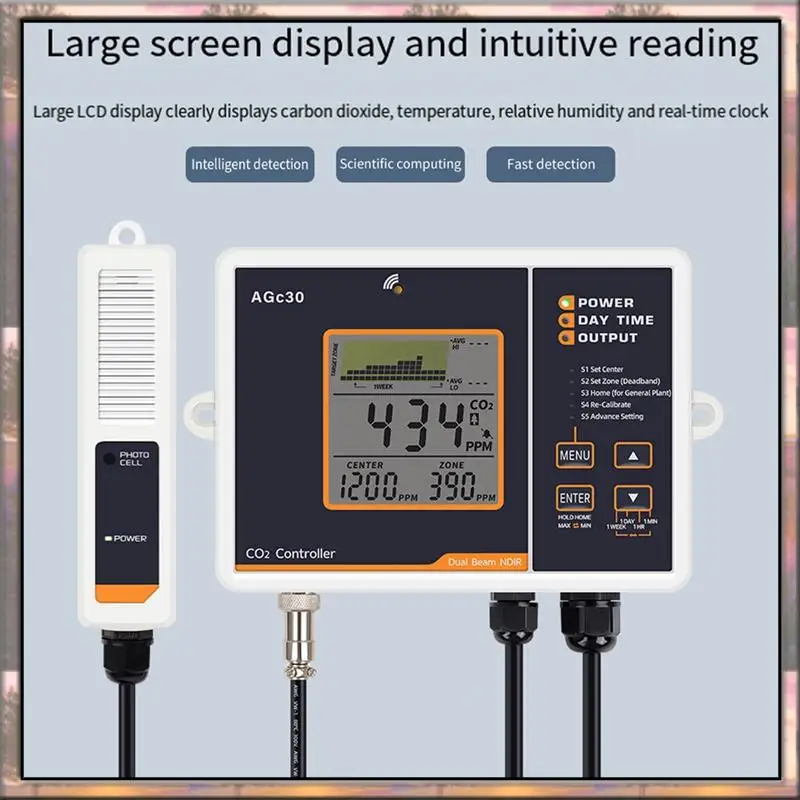 BAAZ HOT Agc30 Controller di CO2 intelligente Sensore di CO2 NDIR a doppio canale Rilevatore di anidride carbonica giorno notte per serra Spina americana