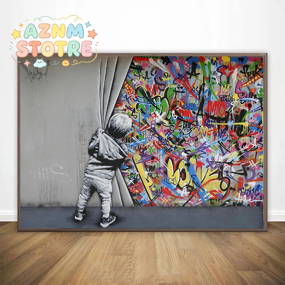 Graffiti Art Banksy Canvas Painting Children Pee Colorful Rain Abstract Posters Prints Wall Art Pictures for Home Decor Cuadr