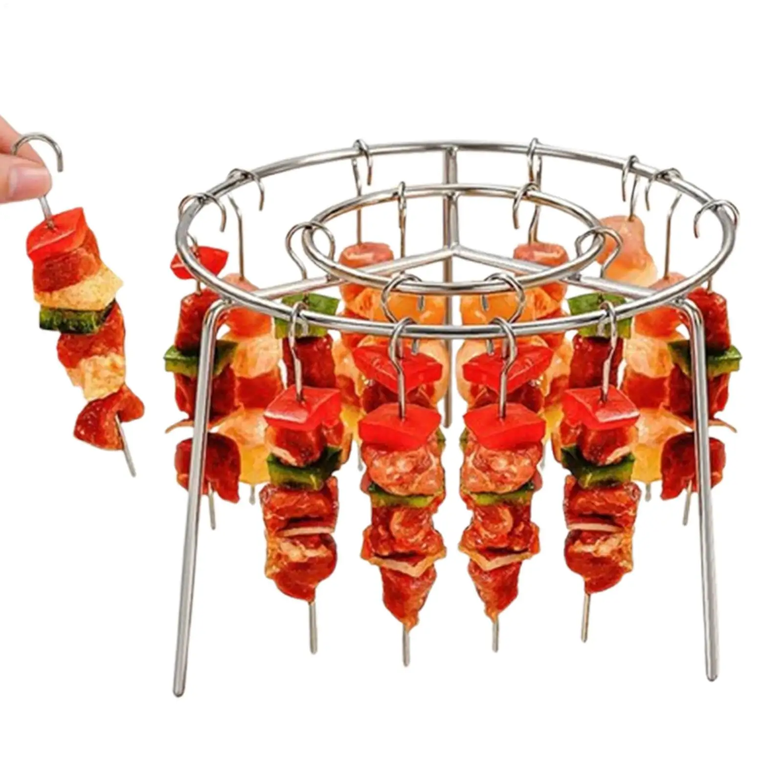 Non-Stick Stainless Steel Vertical Air Fryer Skewer Rack with 24Pcs Special Meat Skewers Kitchen Roasting Oven BBQ Grill Stand