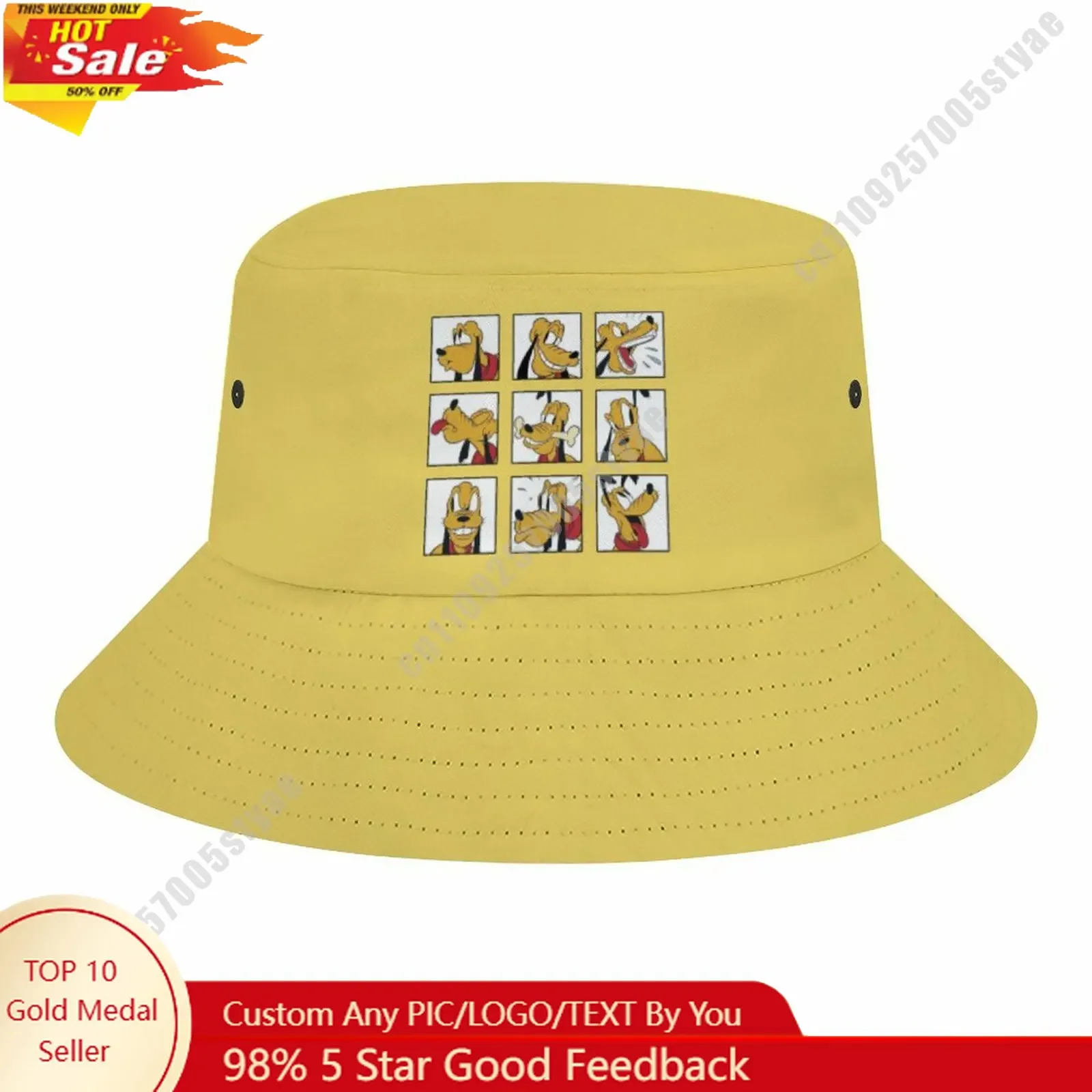 

Pluto Bucket Cap Disney Cartoon DIY Custom Your Graphic Design Fisherman Hat Holidays Gift Sun Protection Fashion Hat