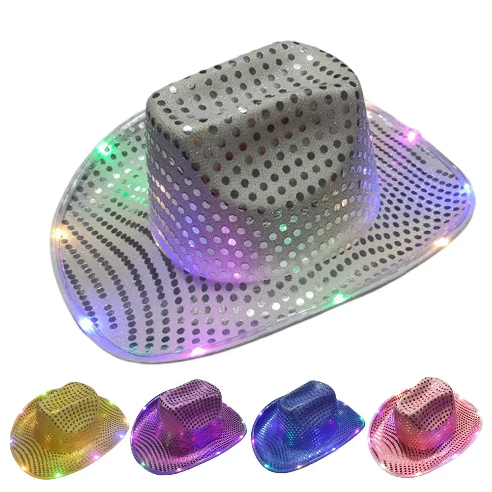 Unisex LED Hat Light-Up Cowboy Hat Retro Western Style Luminous 9 Color Christmas Party Nightclubs Performance Photo Prop Cap