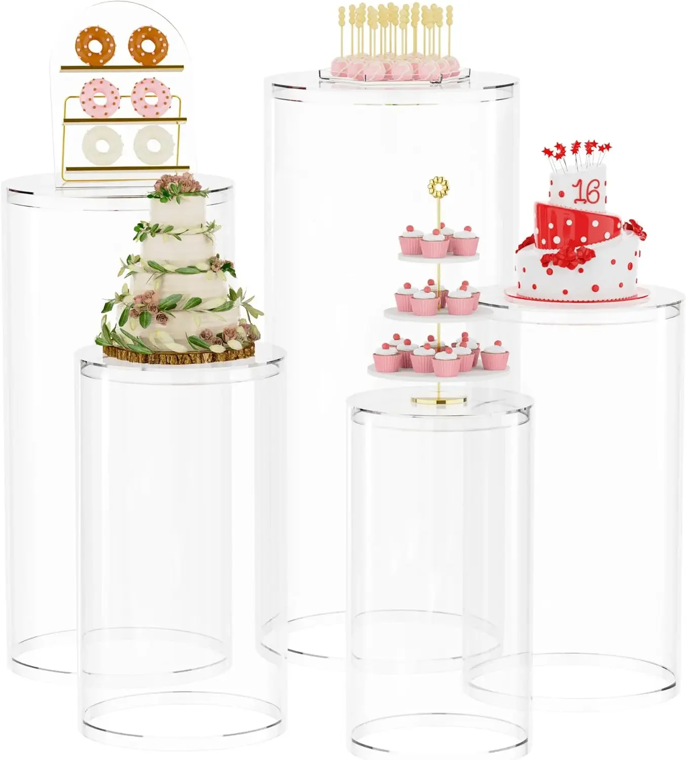 Clear Acrylic Cylinder Stand Support 5-Piece Party Base Display Pillar for Wedding Birthday & Art Decoration