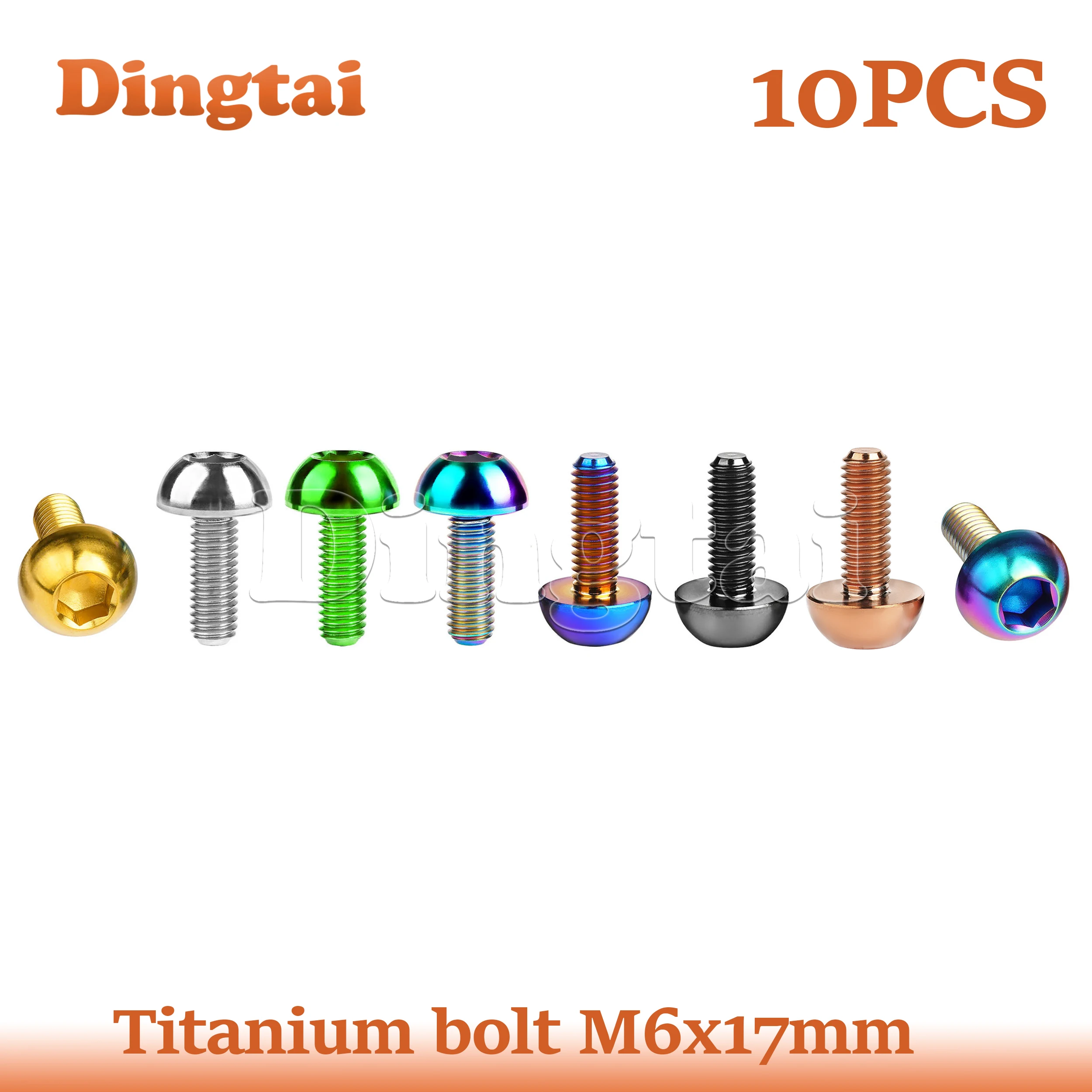 Dingtai Titanium Bolt 10PCS  M6x17mm Flat Button Hexagon Head Scerw Ti Grade 5 for Bicycle Motorcycle Disc Rotor