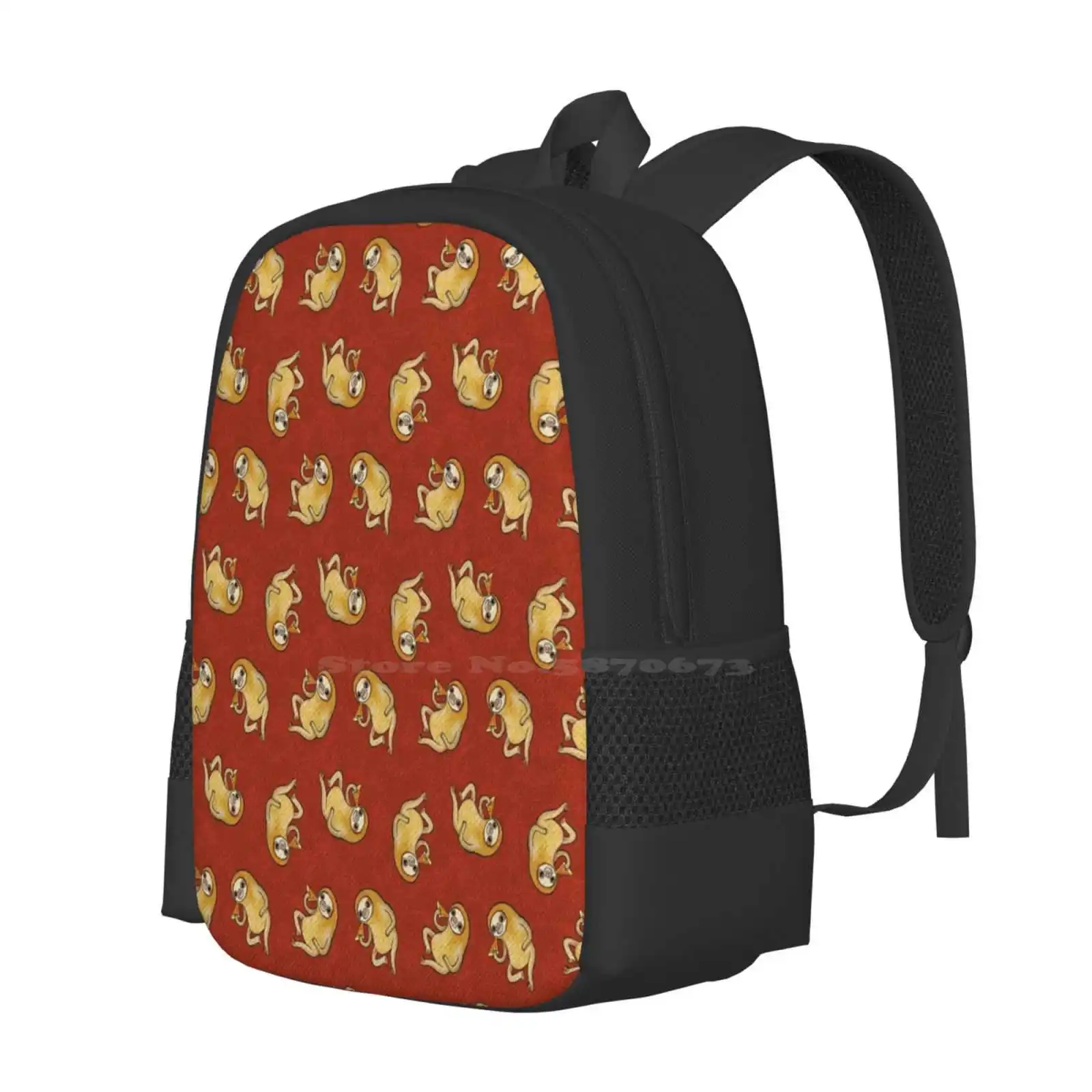 Sloth Eating Pizza Pattern Design Bagpack School Bags Sloths Pizza Food Lazy Animal Katie Crumpton