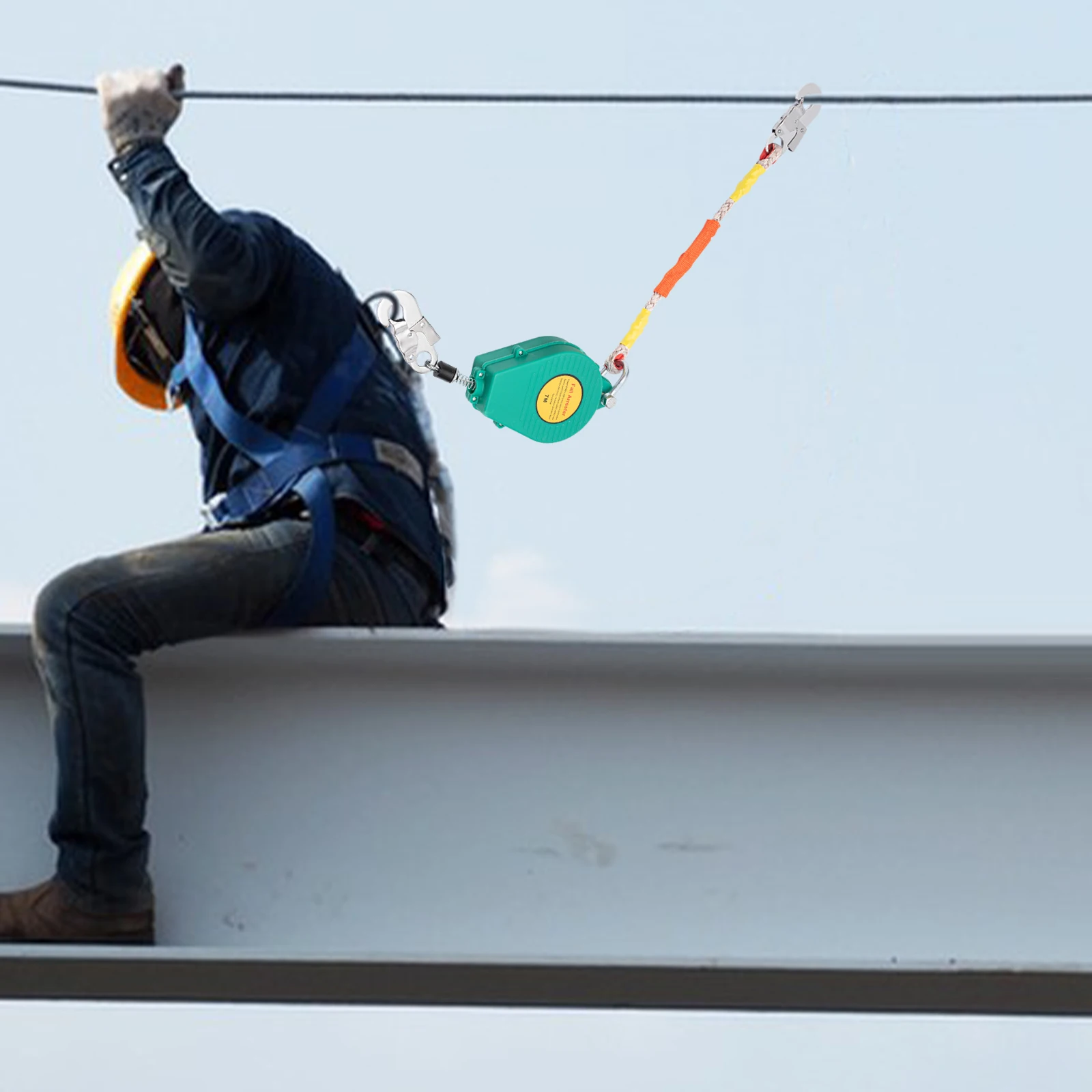 

Самозатягивающийся спасательный трос 23 фута, ограничитель падения 330 фунтов, защита от падения, двойной поворотный крючок из легированной стали, огнестойкий стальной трос