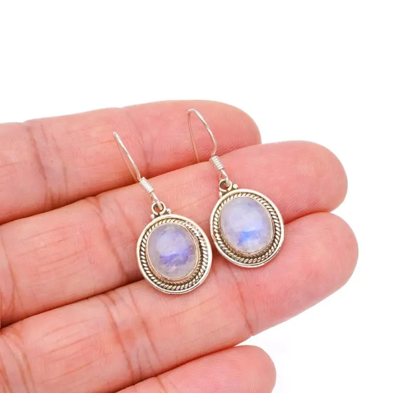 

StarGems Natural Rainbow Moonstone Handmade 925 Sterling Silver Earrings 1 1/4" F6776