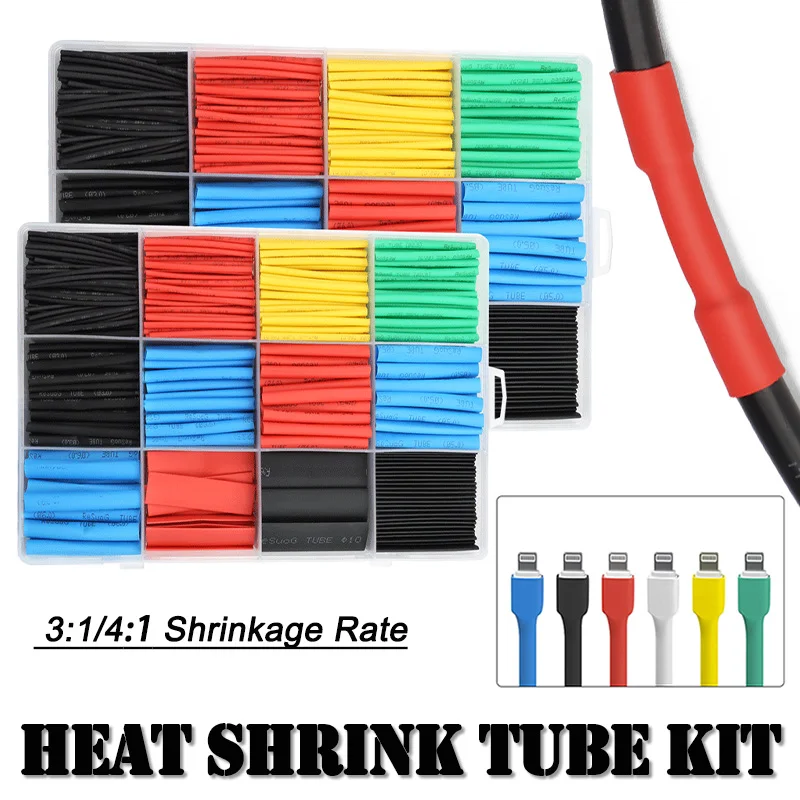 3:1/4:1 Heat Shrink Tube Kit Thermoresistant Shrinkage Tubing Wire Wrap Electrical Connection Cable Insulation Sleeved Protecter