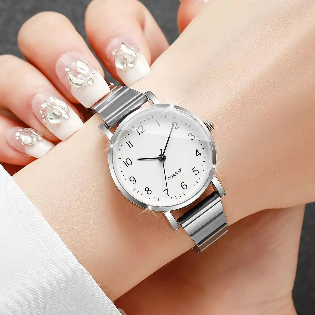 2PCS Fashion Women Watches Set Simple Arabic Dial Ladies Quartz Wristwatches Girls Clock Relogio Feminino（Without Box)