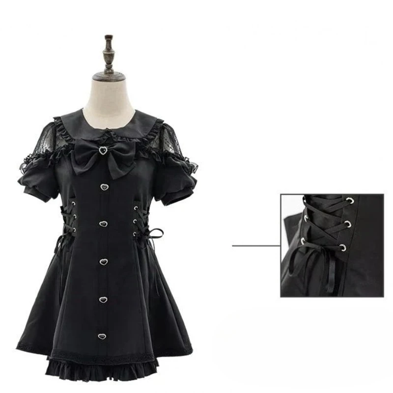 

Japanese Y2k Lolita Shorts Set Gothic Lace Bow Design Sweet Vintage Short Sleeve Tops Women Elegant Party Chic Sets