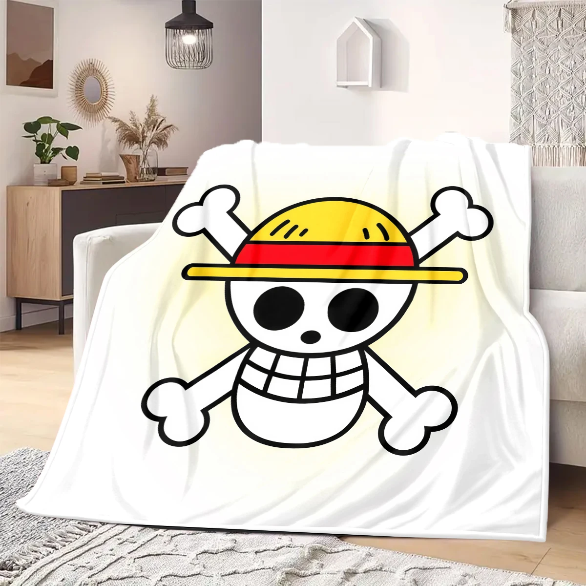 One Piece Jolly Roger Logo Print Blanket Warm Comfortable Flannel Blanket Suitable for Bedrooms,Sofas, Beds,Chairs -QIAO95