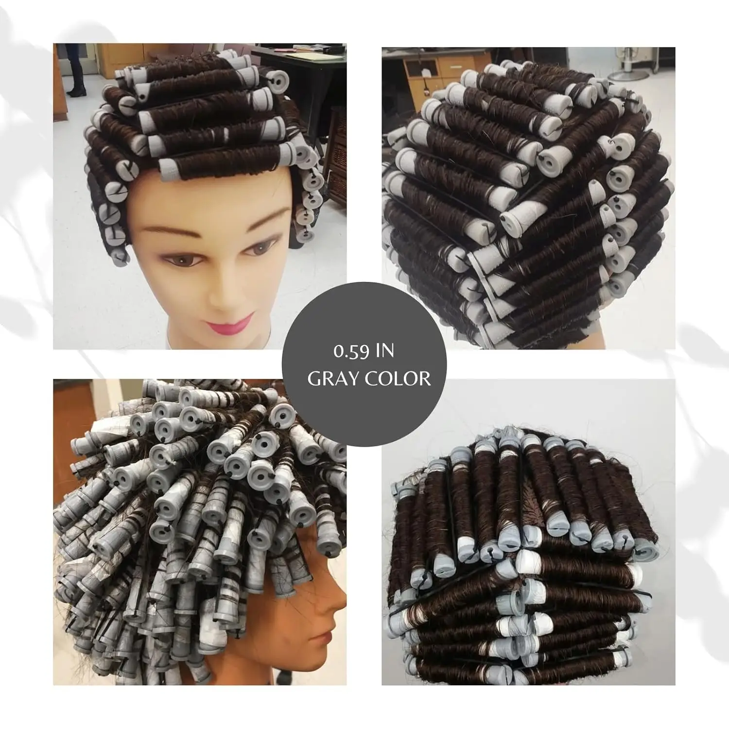 Perm Rods 60 pcs Hair Rollers for Natural Hair Long Short Hair Styling Tool Hair Curlers Small Size 0.59 inch Gray Color