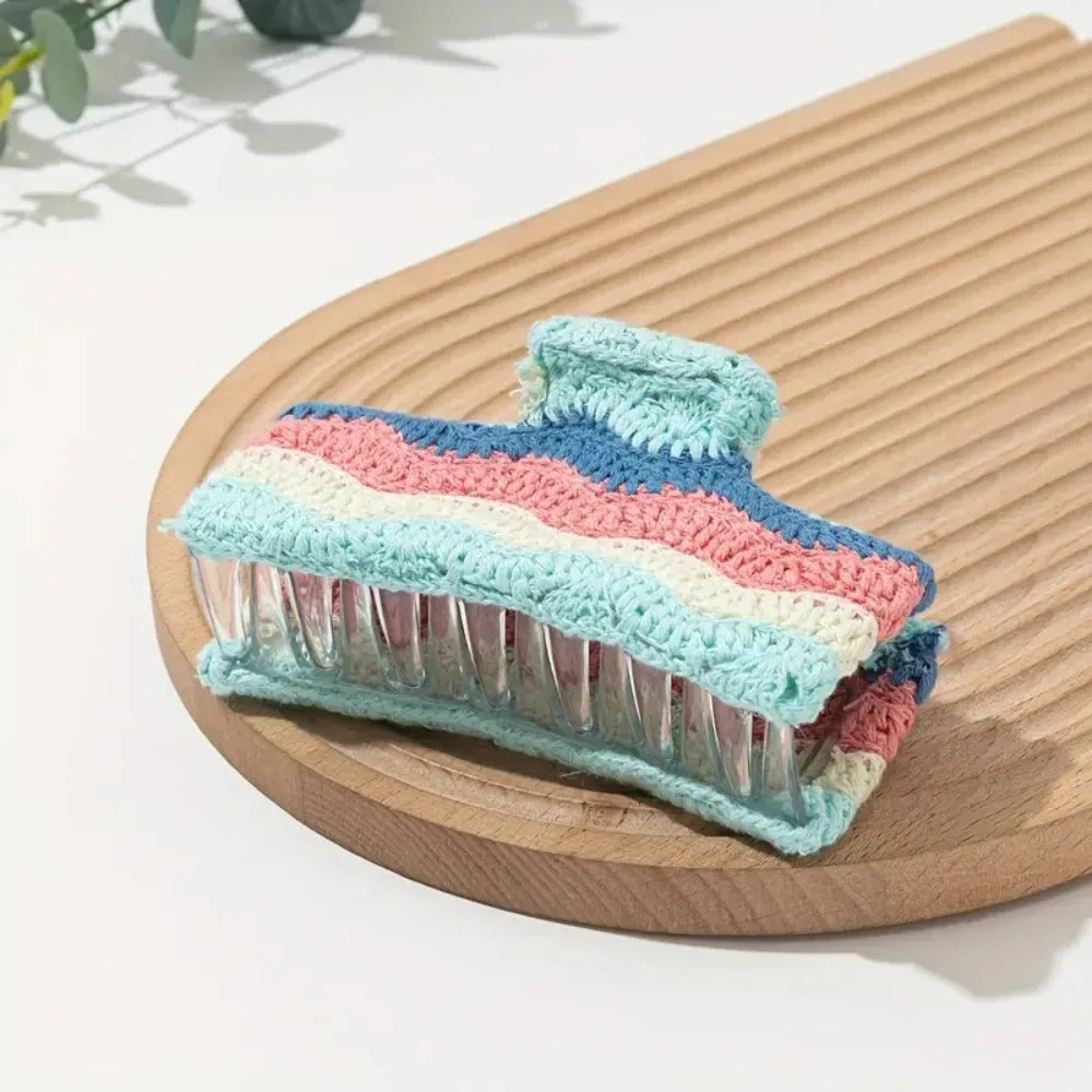 

Flower Floral Knitted Crab Clip Strawberry Colorful Embroidered Crochet Shark Clip Hollow Out Headwear Bohemian Style Hair Claw