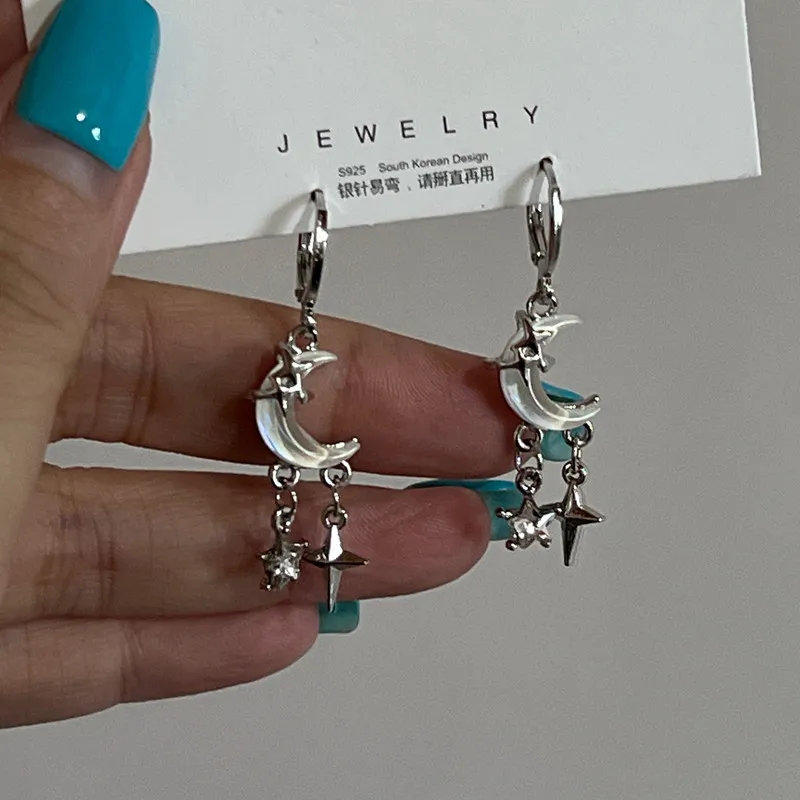 أقراط نسائية طويلة بشراشيب على شكل قطرة قمر ، حجر قمري ليزر ، نسيج غير منتظم ، معدن ، فتاة عصرية ، مجوهرات بانك Y2K ، جديد ، #3