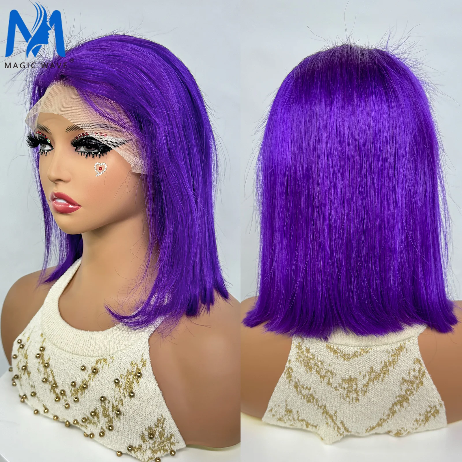 Purple Bob Human Hair Wigs for Women Green Colored Short Bob Straight Human Hair Wigs 13x4 Lace Frontal Wig 180 Density