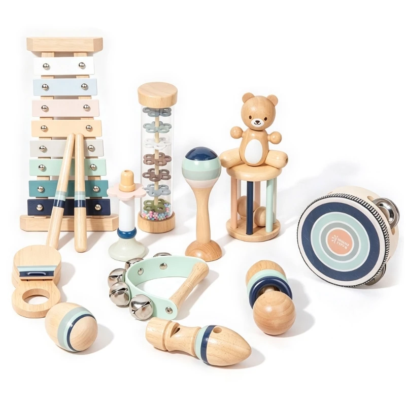 Y4UD Wooden Rhythm Instrument Set for Toddlers, Varied Baby Music Pieces for Sound Exploration, Coordination Practice and Daily