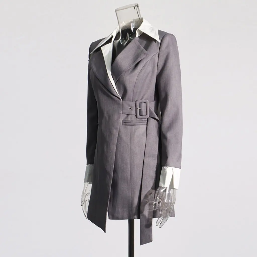 سترة بدلة نسائية عصرية على طراز الركاب صيفية جديدة ذات طية صدر السترة وربطة عنق ملونة وتصميم الخصر لمظهر احترافي أنيق