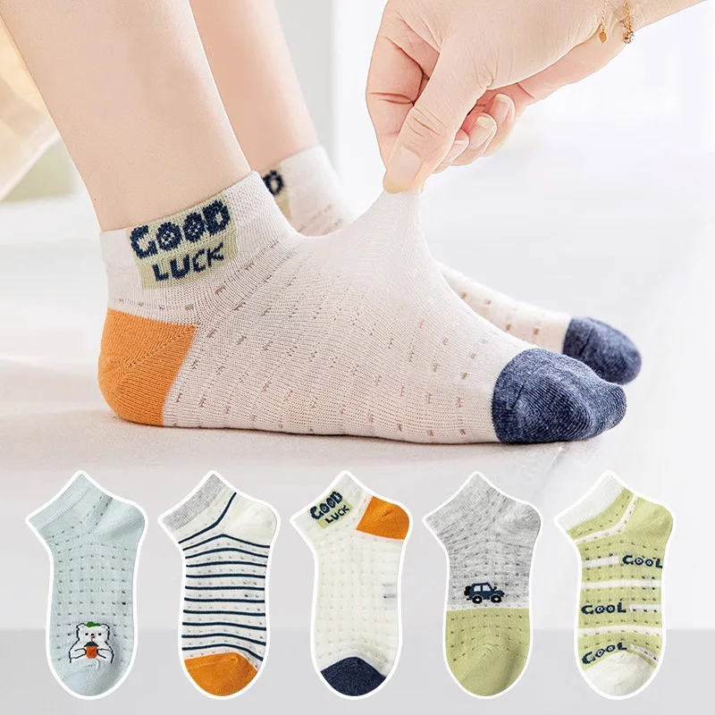 

5Pairs Summer Kids Mesh Sock Cute Cartoon Baby Short Socks Thin Breathable Children Short Socks 2-8Year Boy Girl Cotton Footwear