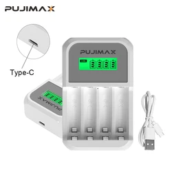 PUJIAMX 4-Slot LCD  AA/AAA Rechargeable Battery Charger  Portable Universal Adapter USB Cable Type-C Interface Fast Charging