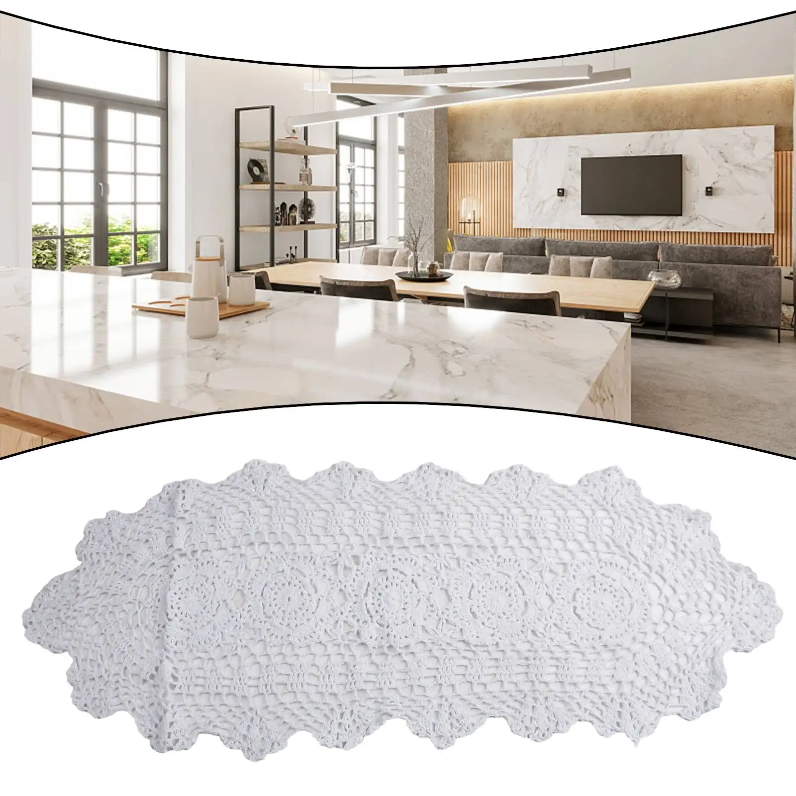 Cafe Shop Furniture Table Runner Vintage 30x80cm Cotton Crocheted Dining Table Floral Hotel Lace Oval Restaurant