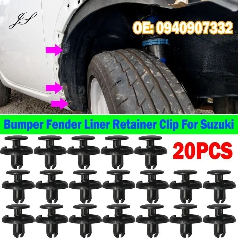 20 piezas Clip de retenedor de guardabarros de parachoques de 7mm Clips de sujeción de remache 09409-07332 para Suzuki Swift X-90 XL-7 Grand Vitara SX4 Jimny Wagon