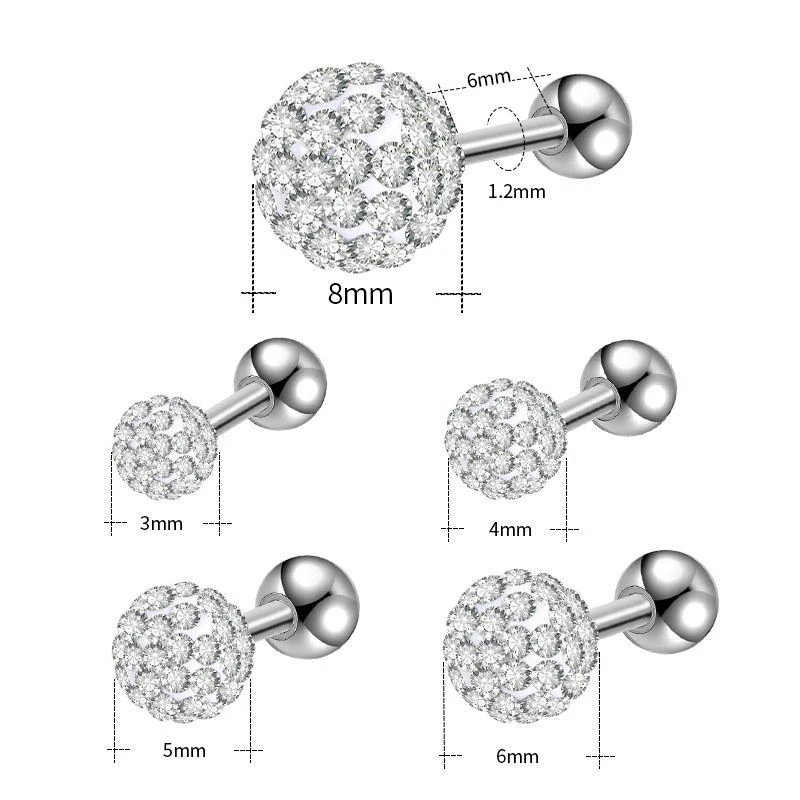 Brincos De Bola De Cristal Para Lobe, Orelha Tragus Cartilagem Piercings, Brinco De Bola, Conch Ear Stud, Piercings Cartilagem Hélice, 1Pc