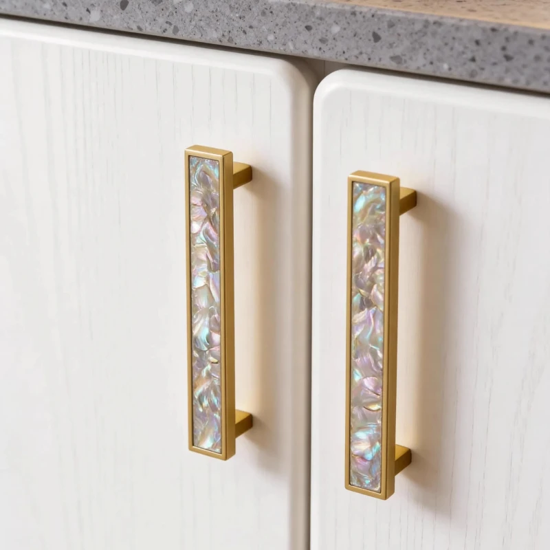 Natural Shell Furniture Knobs and Handles  White Green Wardrobe Pulls Light Luxury Cabinet Hardware Brass Kitchen Accessories