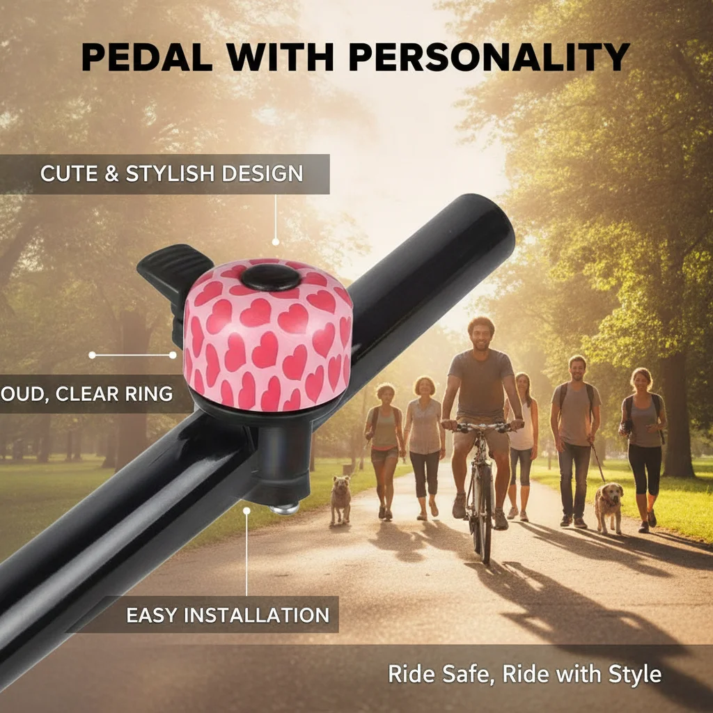 Cute Pink Heart Pattern Bike Bell 90dB Clear Sound Kids Bicycle Handlebar Bell for Girls Road Bike Scooter Cycling Warning Bell