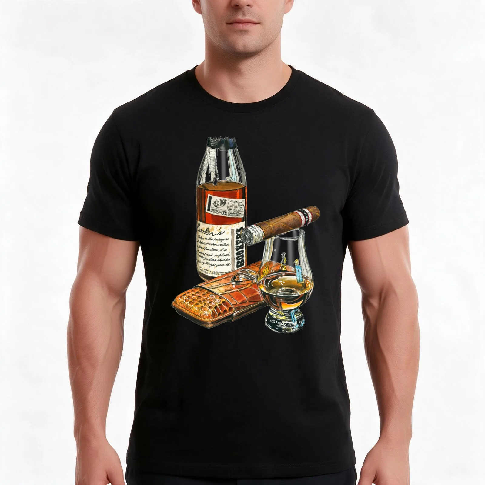 Booker’s Bourbon with Cigar Case T-Shirt Summer Casual Cotton Tee Oversized Streetwear Tops Vintage Graphic Print