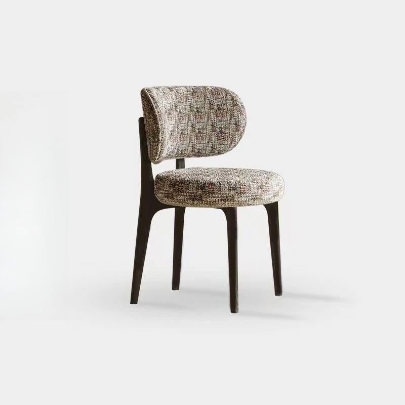 Solid wood dining chair, cotton-linen luxury dining room vintage home chair, makeup backrest chair
