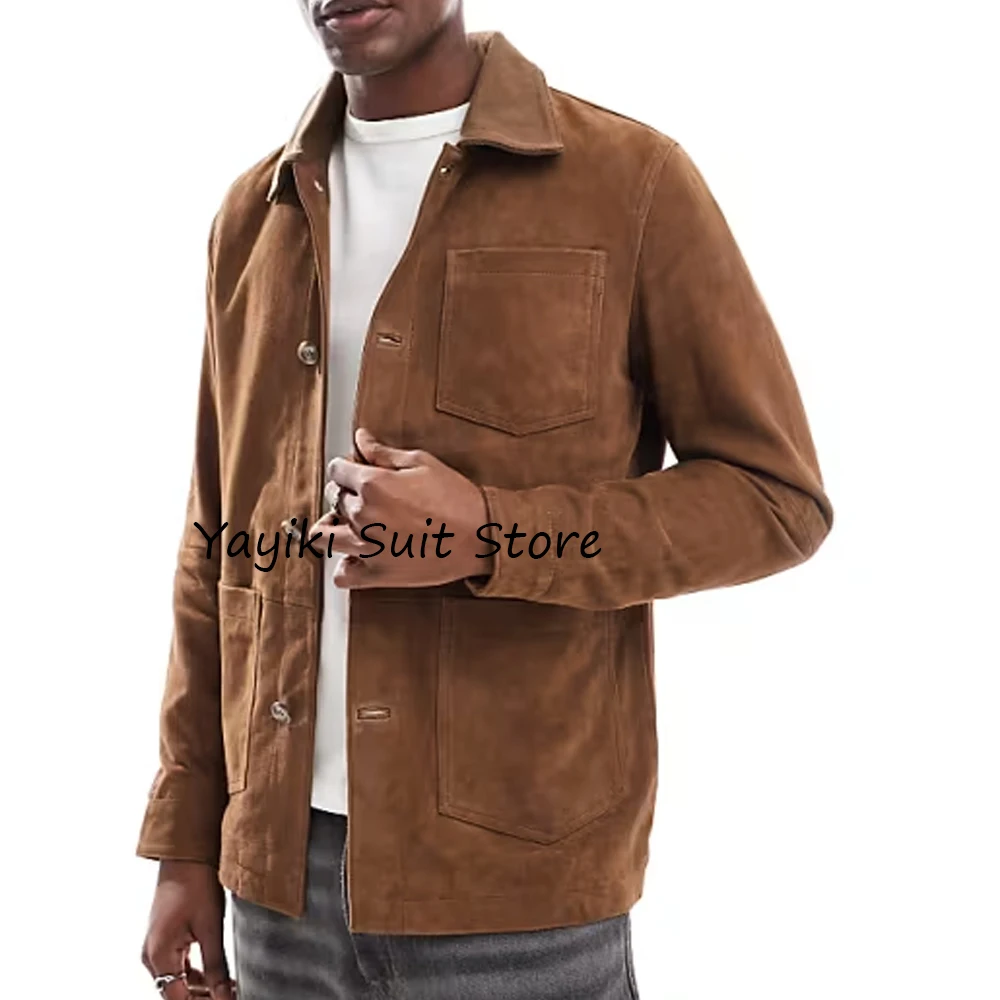 Chaquetas de traje clásicas para hombre, chaqueta de ante para