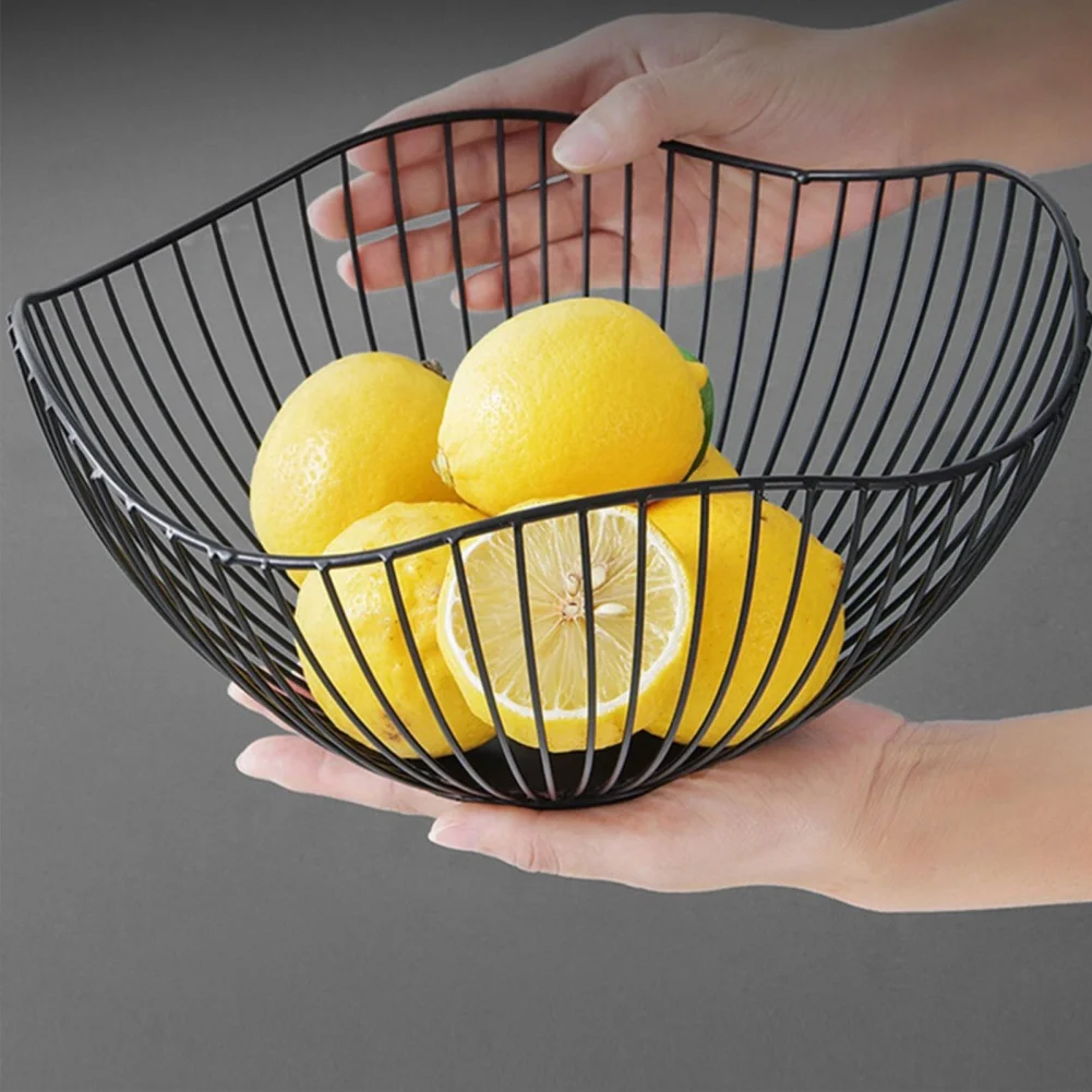 Fruit Bowl Washing Fruit Hollow Drain Basket Iron Fruit Basket Living Room Coffee Table Fruit Plate Snack Storage Baskets