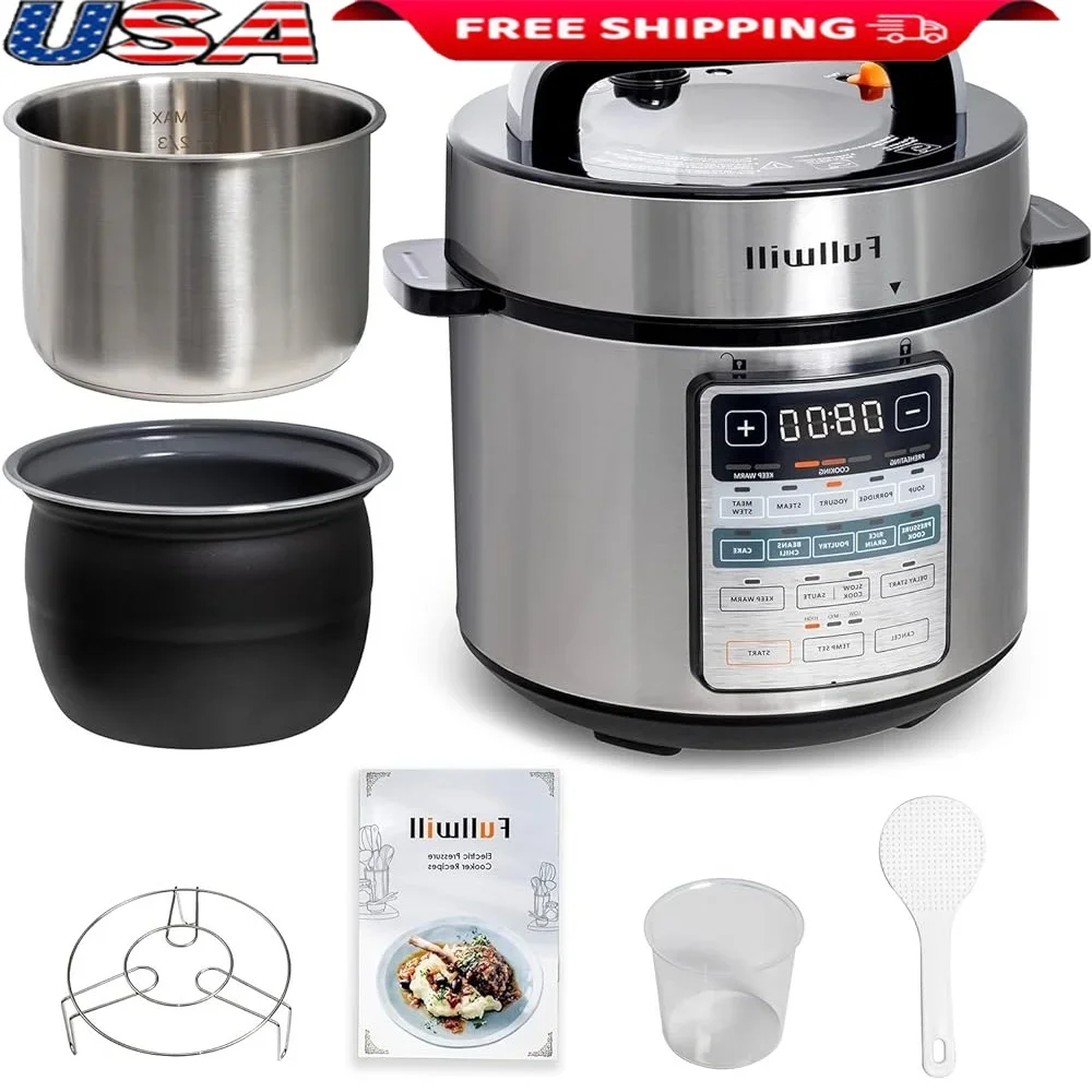 

Electric Pressure Cooker 6QT Dual Pots 12-in-1 MultiFunction Cooker Turbocharged Cooking Safety Features Delay Start Cookbook