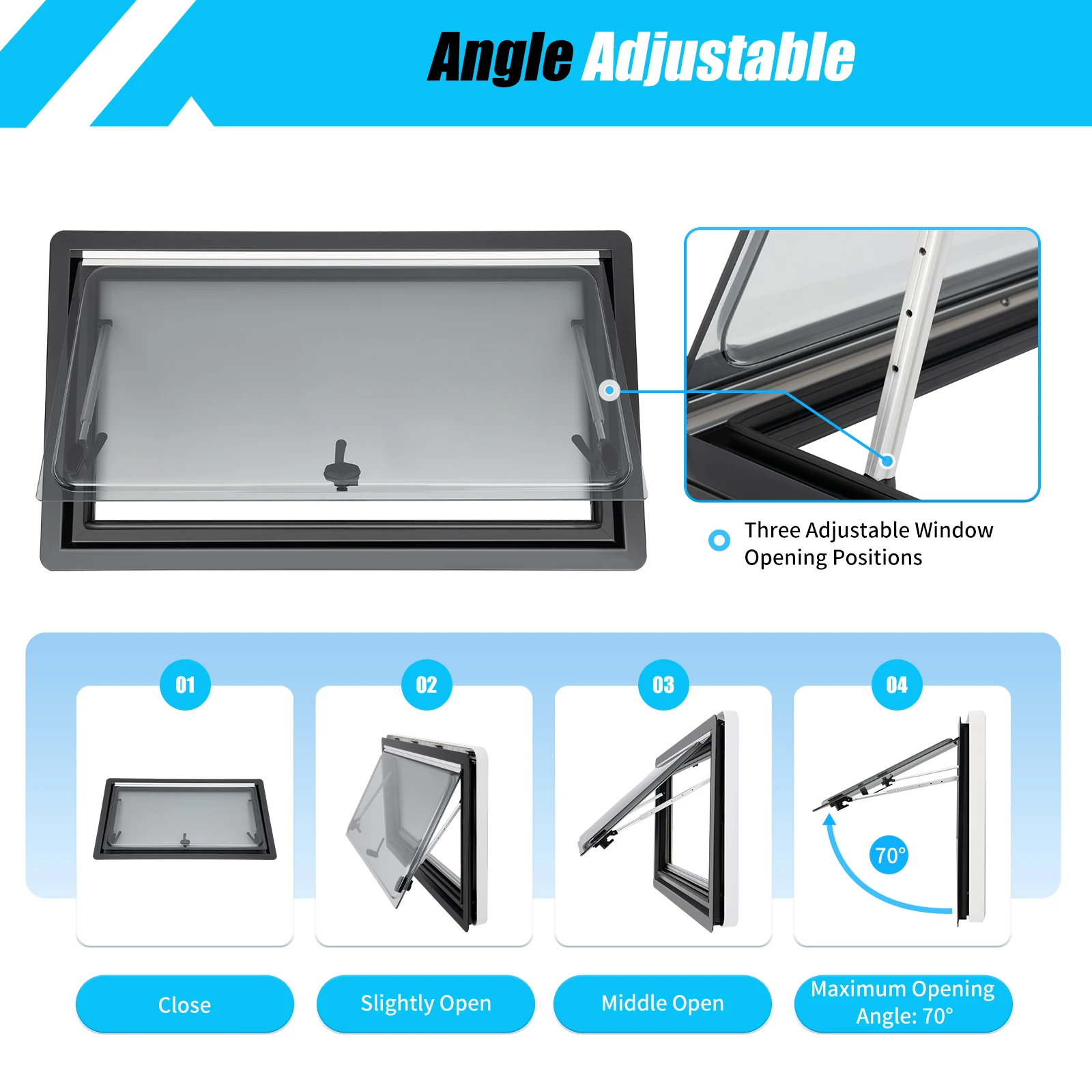 Camper Side Window Hand Open Close 70° Window Hinged Motorhome Push Window for RV Caravan Box Van Camper