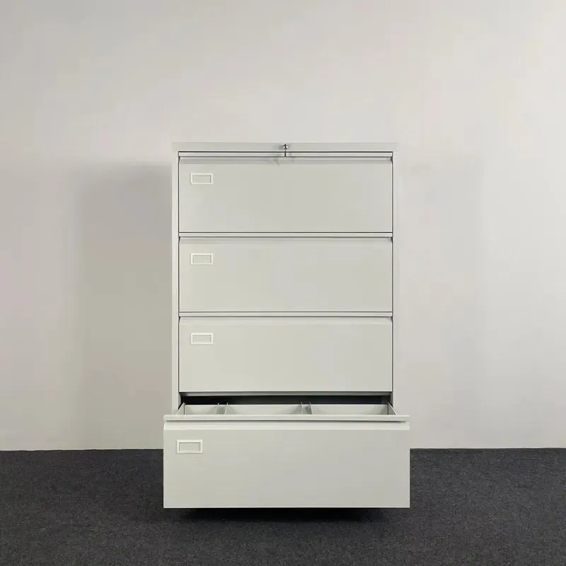 White Metal Office Cabinet with 4 Drawers Vertical Side File Storage for Documents