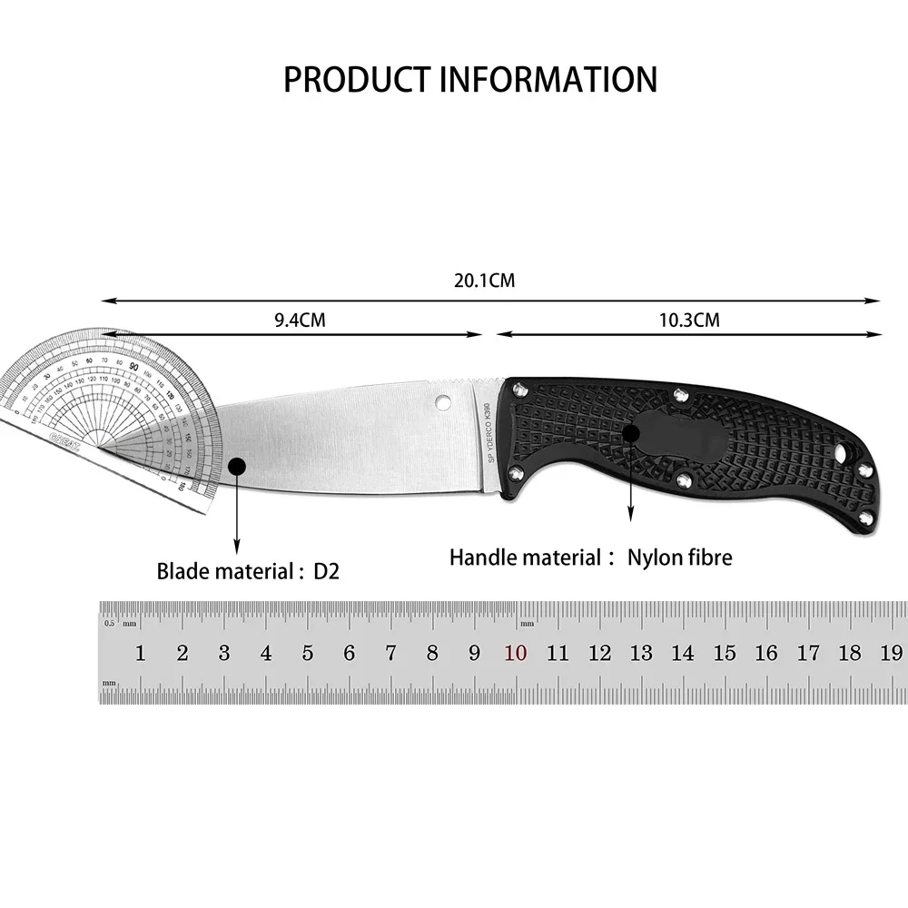 Tactical Hunting Pocket Knife Camping Jungle Tool Self Defense Survival Knife D2 Blade Nylon Fiber Handle Multifunction