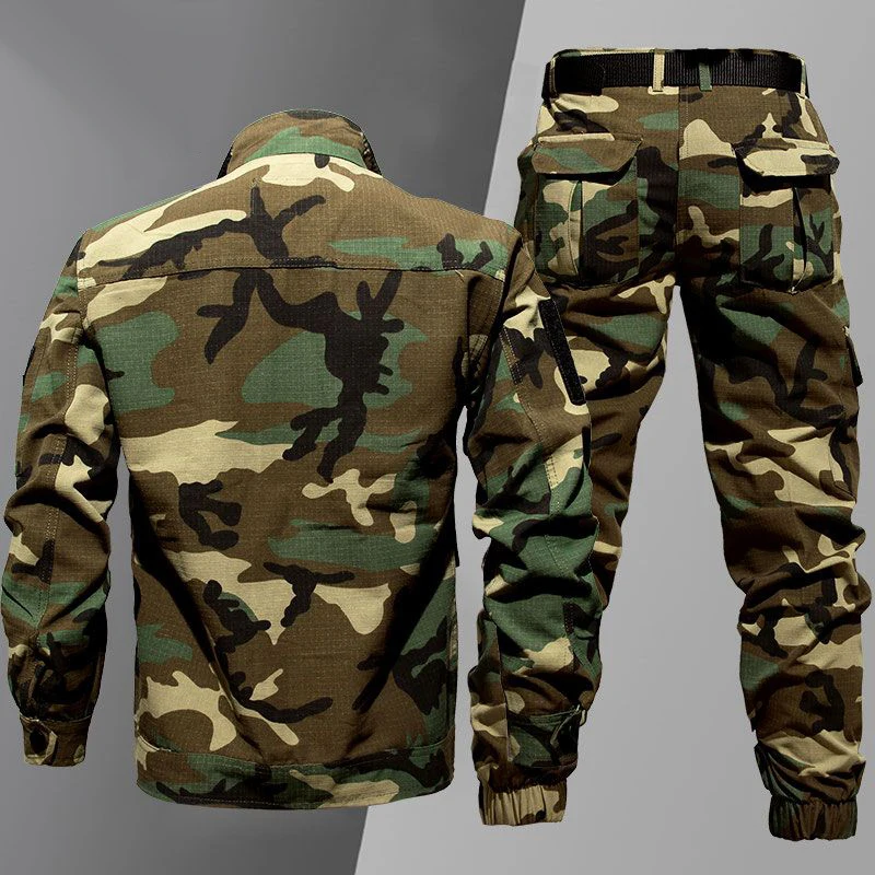 Polyester Cotton Spring Autumn Camouflage Clothing Breathable Labor Protection Outdoor Mountaineering Military Style Men\'s Suit