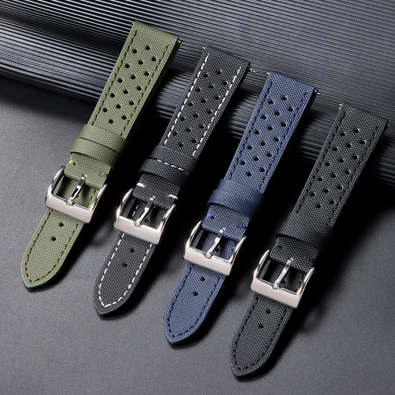 Premium Sailcloth Watch Strap 18mm 20mm 22mm Rally Racing Watch Strap Quick Release Perforated Breathable Men's Sport Watchbands image 2