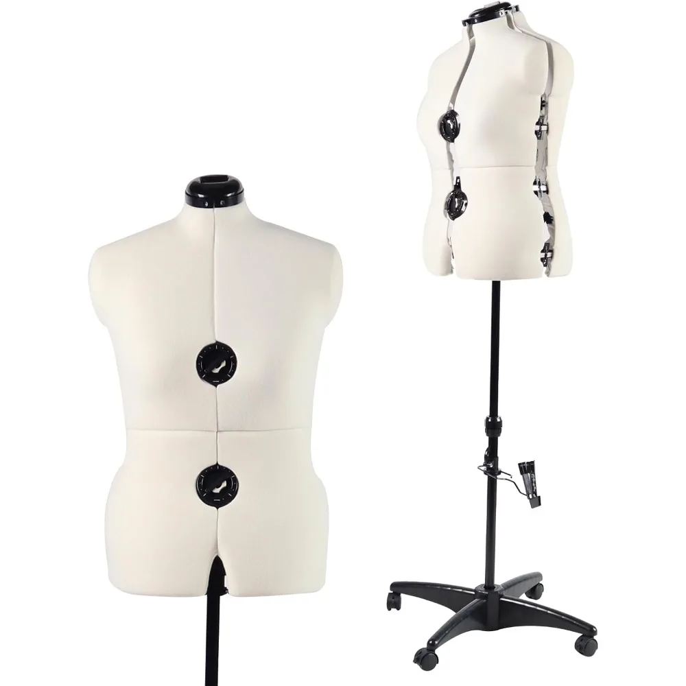 Beige Adjustable Dress Form Mannequin13 Dials, Detachable Casters, 42.5