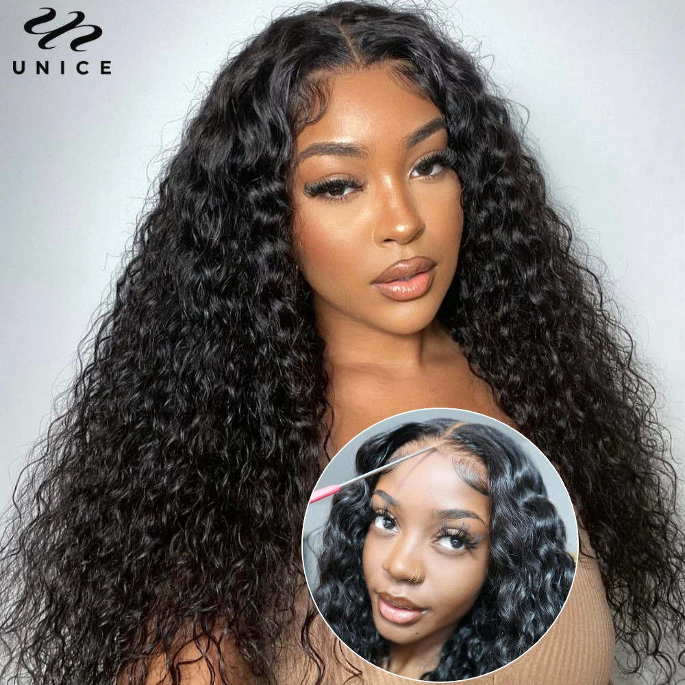 

UNice Hair Bye Bye Knots Water Wave 7x5 Lace Closure Wig Pre Cut Pre Bleached Lace Front Human Hair Glueless Wig Ready To Wear