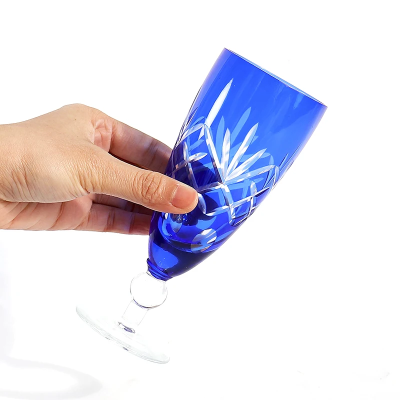 Imagem -05 - Estilo Boêmio Copos de Vidro Champanhe Copo de Vidro Mão Corte para Limpar Cristal Edo Kiriko Azul Stemware Presente de Casamento 7oz