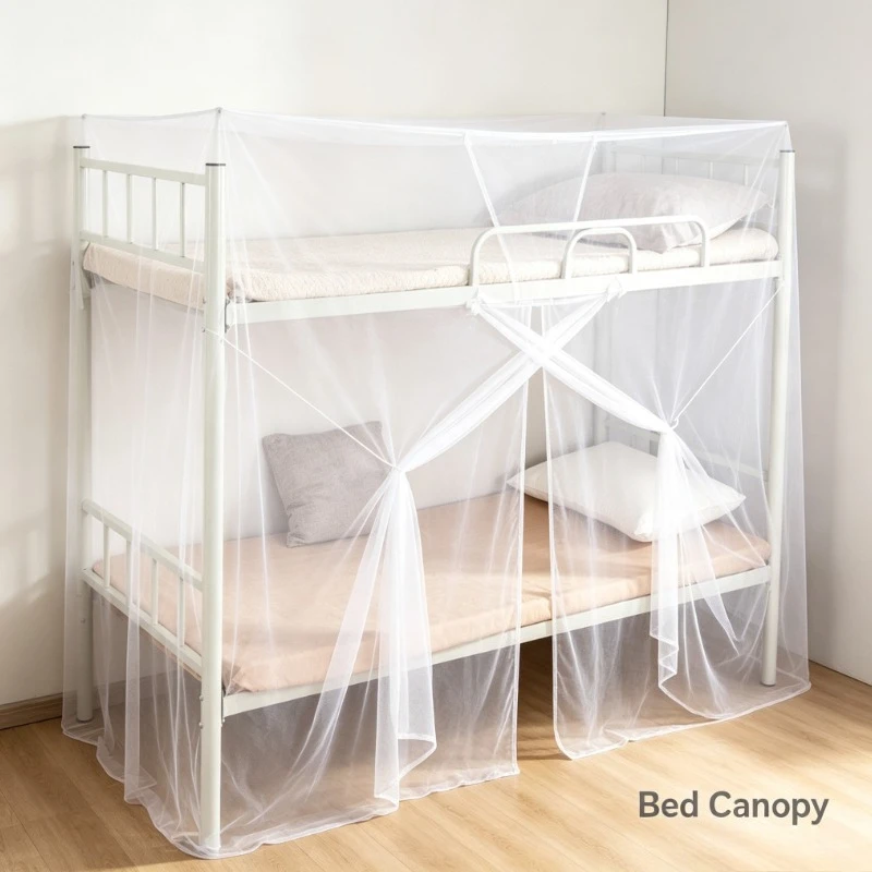 White Mesh Mosquito Net for Bunk Bed, No-Install Square Top with Zipper for Dorm & Single Bed